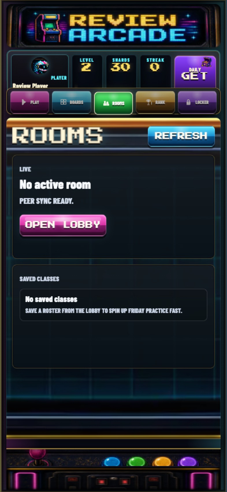 Review Arcade match-code screen for head-to-head board play
